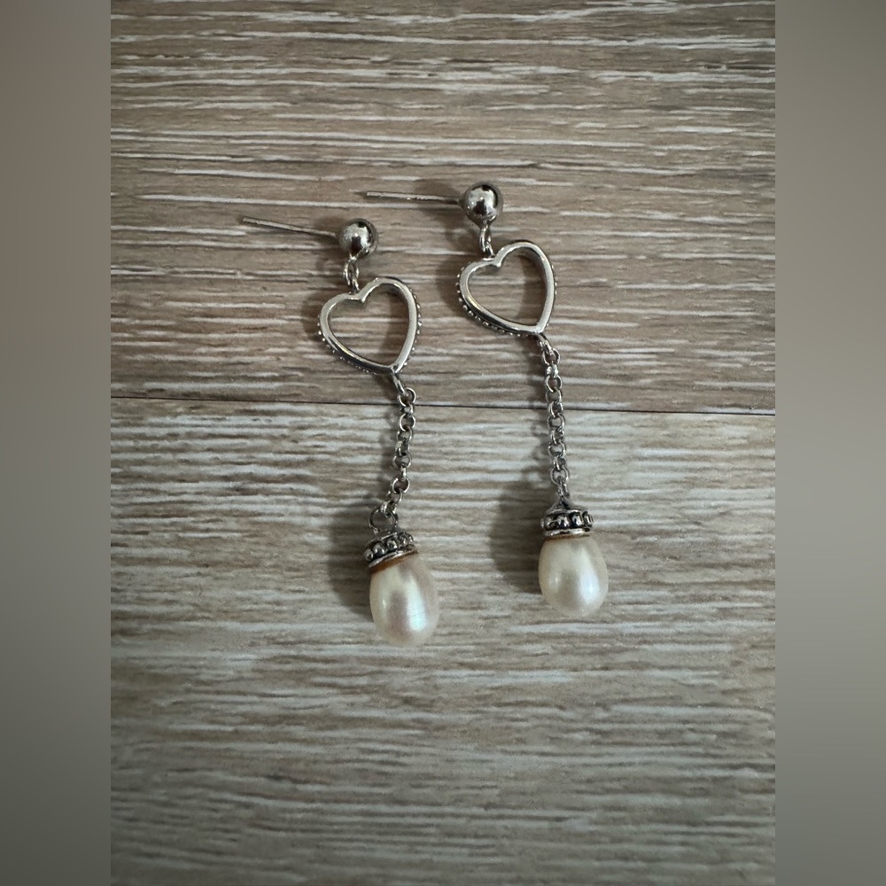 Pearl dangle drop earrings in 925 silver
